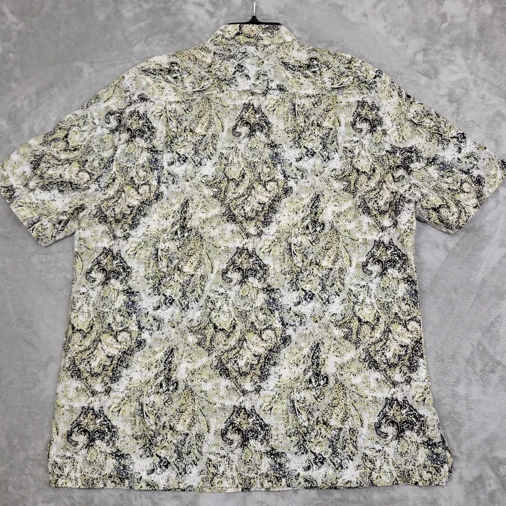 Nat Nast Luxury Originals Shirt Mens L Green Black Abstract 100% Linen Button-Up
